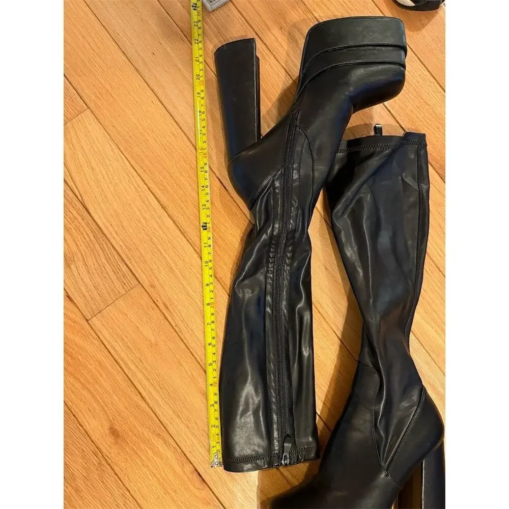 Azalea Wang Women's Black Over-The-Knee Platform Boots Square Toe 7.5